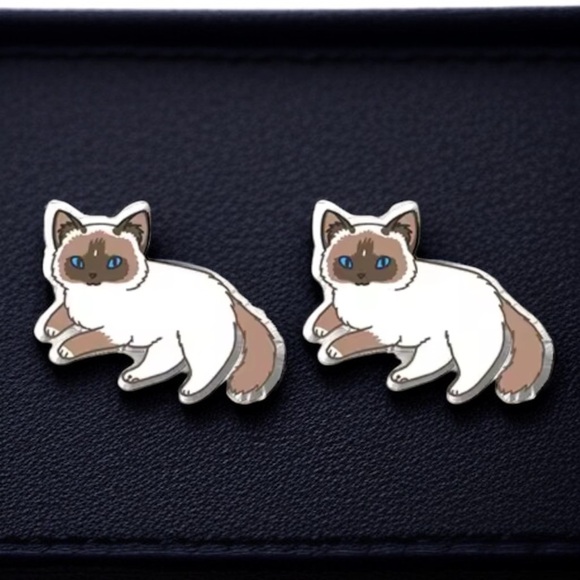 Purr-fectly Chic Siamese Cat Stud Earrings 🐈‍⬛ NWT Kitten Studs - Great Gift! - Picture 3 of 8